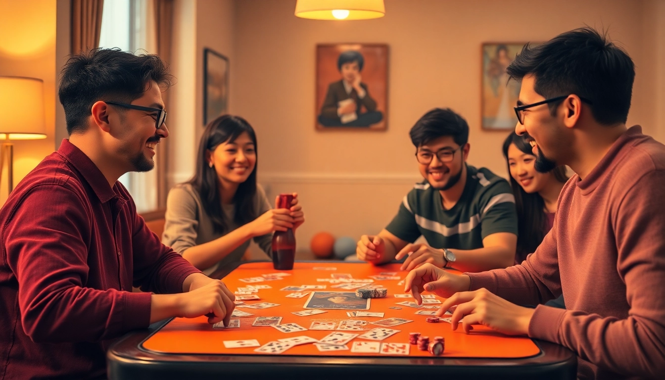 Players enjoying a lively game of YONO RUMMY with vibrant cards and chips on the table.